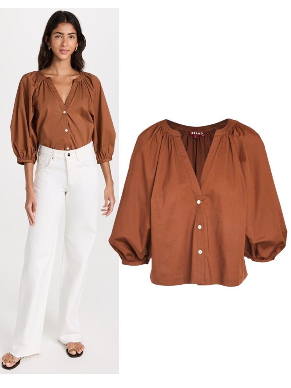 STAUD New Dill gathered cotton top sz L blouse